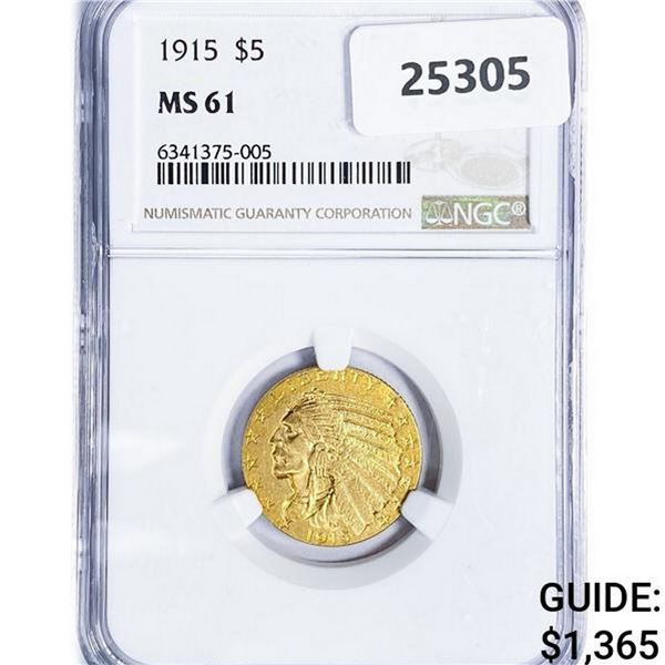1915 $5 Gold Half Eagle NGC MS61