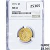 Image 1 : 1915 $5 Gold Half Eagle NGC MS61