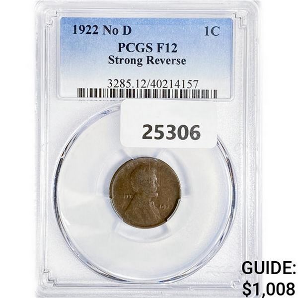 1922 No D Wheat Cent PCGS F12