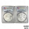 Image 1 : (2) American 1oz Silver Eagles PCGS MS70 (2017, 2