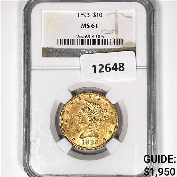 1893 $10 Gold Eagle NGC MS61