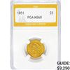 Image 1 : 1851 $5 Gold Half Eagle PGA MS60