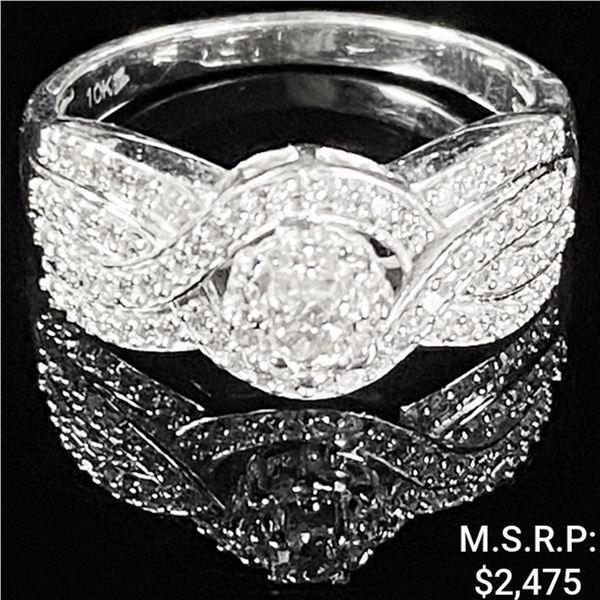 3.5 DWT 10 KT Wht Gold w/ Diamond Ring Sz:7.5
