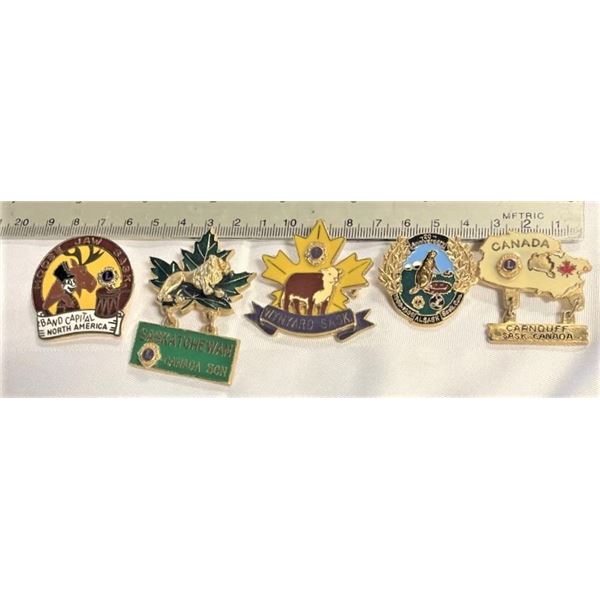 FIVE Lions Club Pins , All Saskatchewan Locations