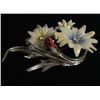 Image 2 : Franz Porcelain Brooch Rhodium Plated Sterling Silver Featuring Lady Bug and Daisies