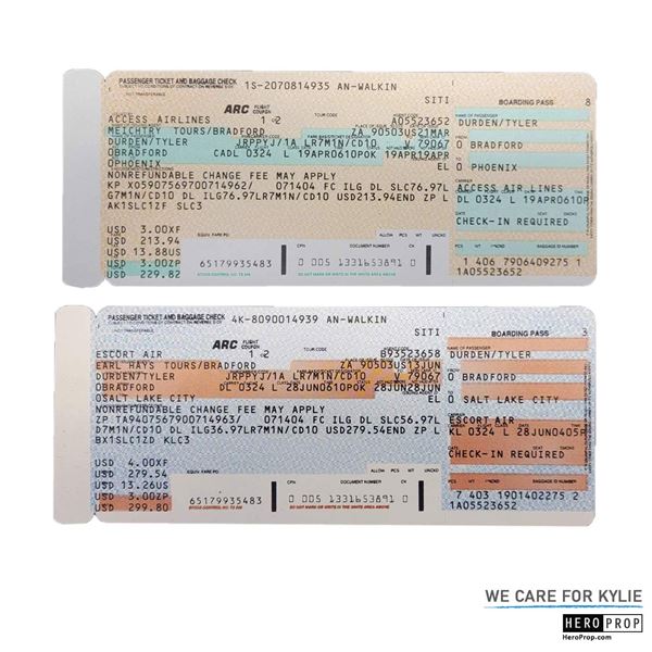 Fight Club (1999) Tyler Durden Plane Ticket Set