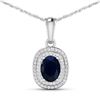 14KT White Gold 1.3ct Blue Sapphire and Diamond Pendant with Chain