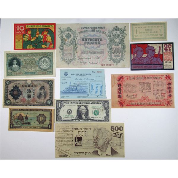 Russia, Germany, Israel, U.S. , and Bulgaria Assortment of Banknotes and Ephemera from Various Count
