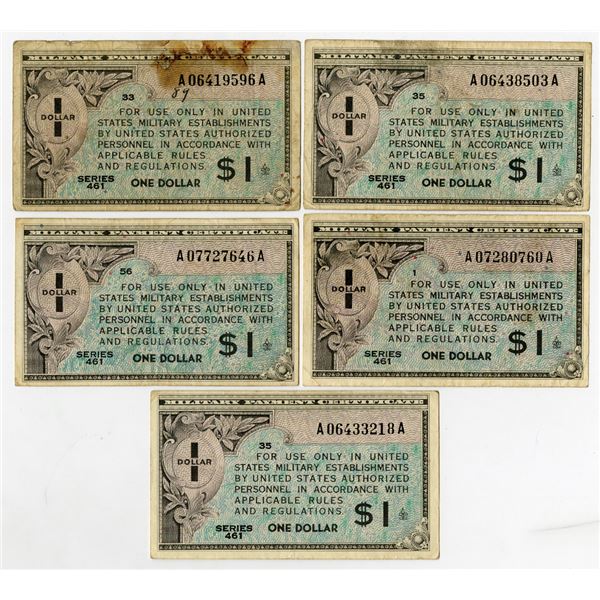 U.S. Military Payment Certificates, ND (1946), Series 461, $1, Issued Banknote Quintet
