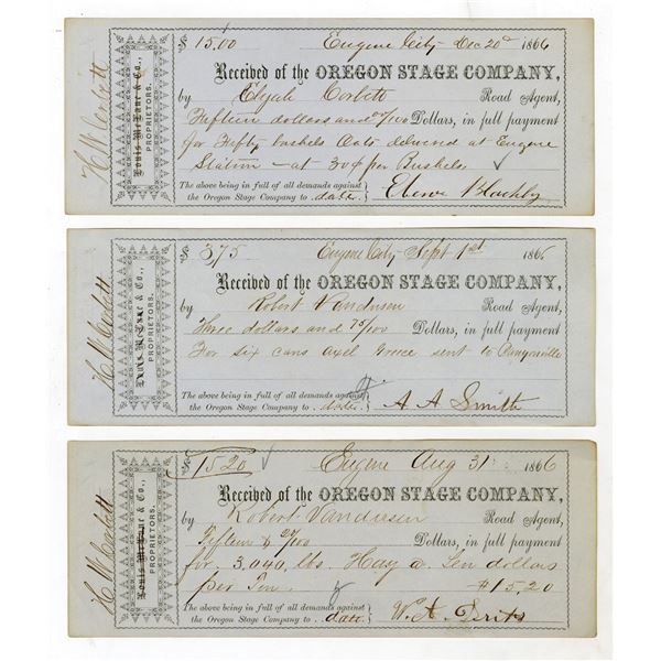 Oregon Stage Co. 1866 Receipt Trio
