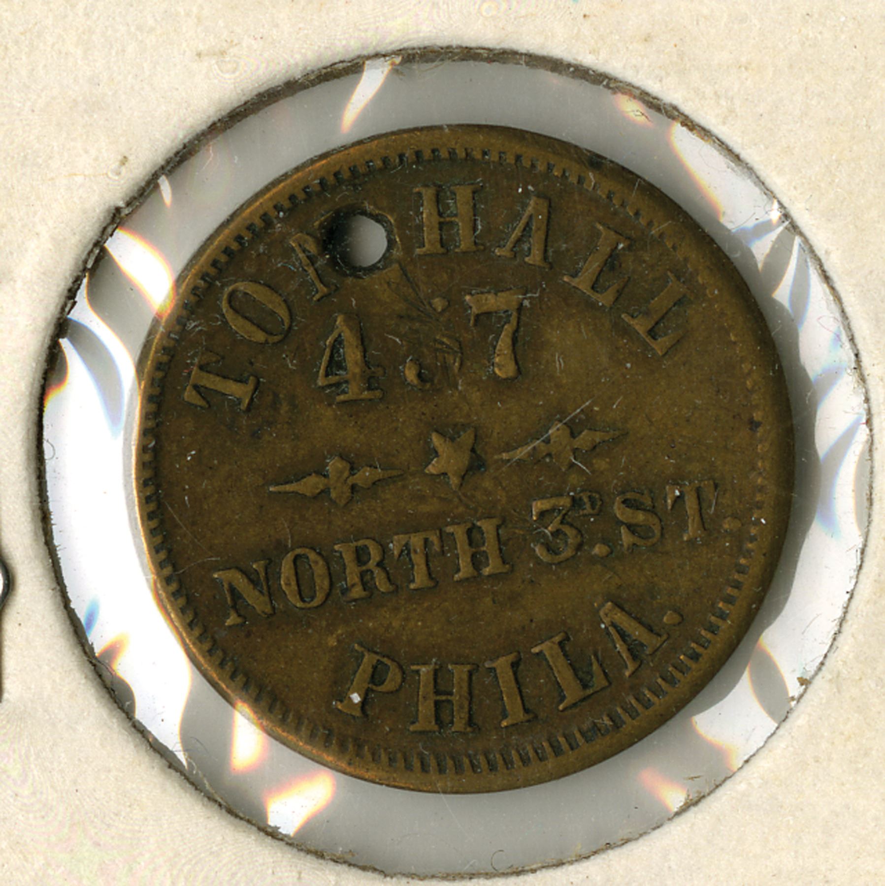 Philadelphia, PA. Adams / Ton Hall, ca. 1860s Civil War Store Token