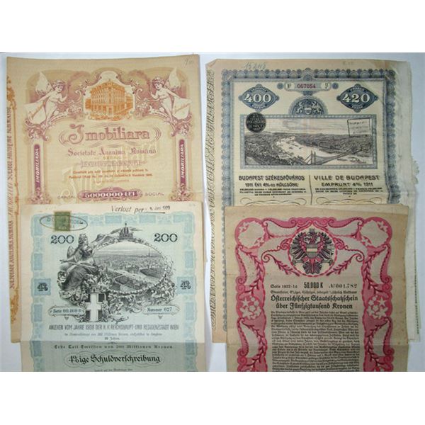 Hungary, Austria, and Romania, Eastern European Assortment of Bonds, 1906-22