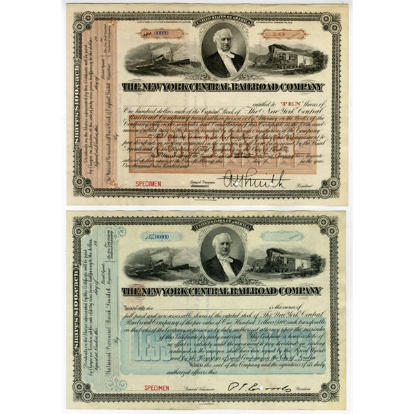 New York Central Railroad Co., ND (1900-1910), Specimen Stock Certificate Pair