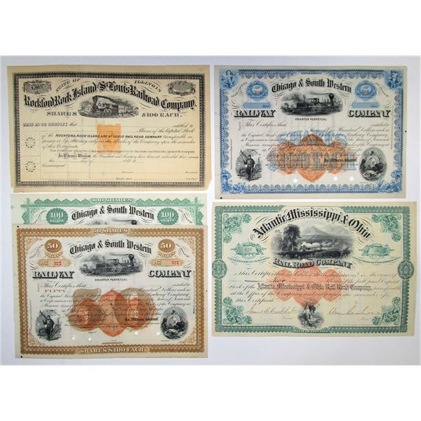 Iowa, Missouri, Virginia, & Illinois, Assortment of 5 Railroad Stock Certificates, ND (ca.1840-60s)