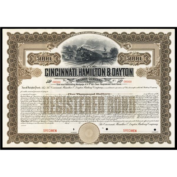 Cincinnati, Hamilton & Dayton Railway Co., 1909 Specimen Bond.