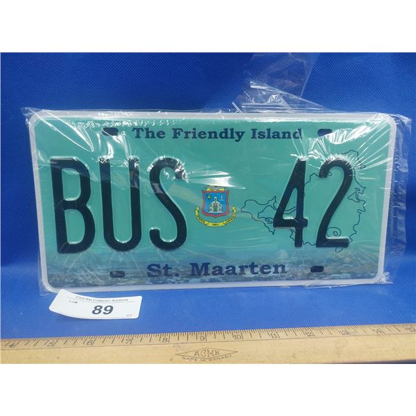 UNUSED ST. MAARTEN BUS LICENSE PLATE