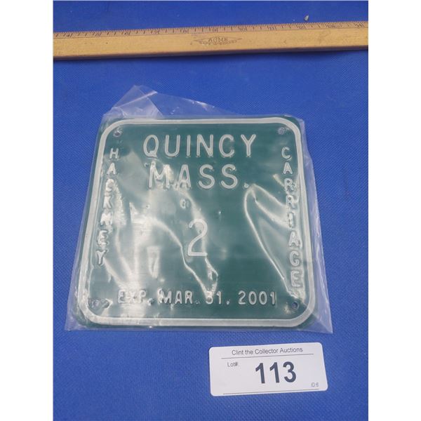 2001 QUINCY MASSACHUSETTS TAXI LICENSE PLATE