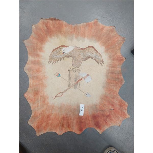 FOLKART EAGLE PAINTED ON LEATHER