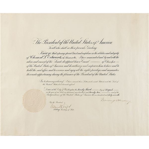 Warren G. Harding Document Signed as President