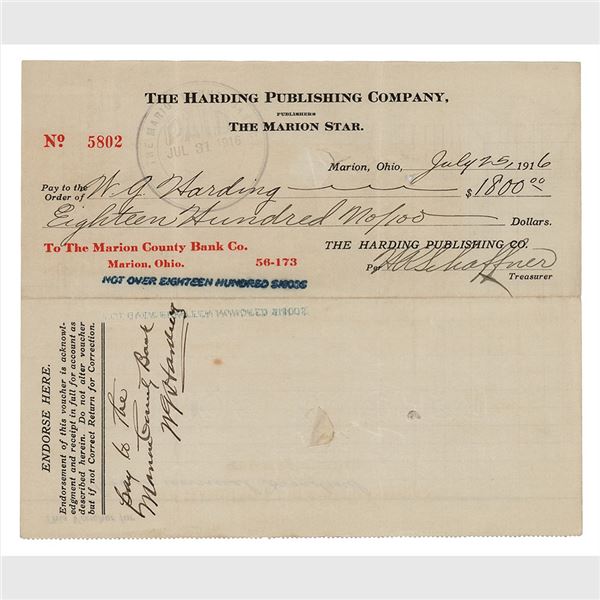 Warren G. Harding Document Signed