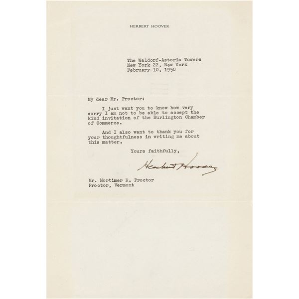 Herbert Hoover Typed Letter Signed