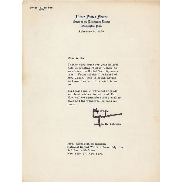 Lyndon B. Johnson Typed Letter Signed