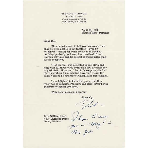 Richard Nixon Typed Letter Signed to Bill Lear