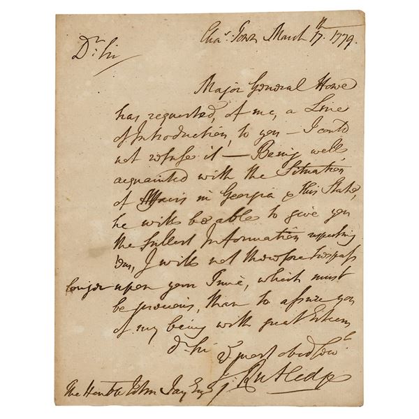 John Rutledge Autograph Letter Signed to John Jay