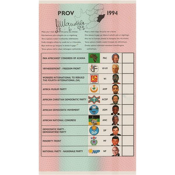 Nelson Mandela Signed Ballot