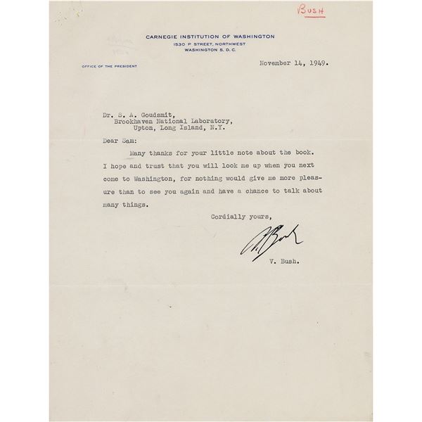 Vannevar Bush Typed Letter Signed