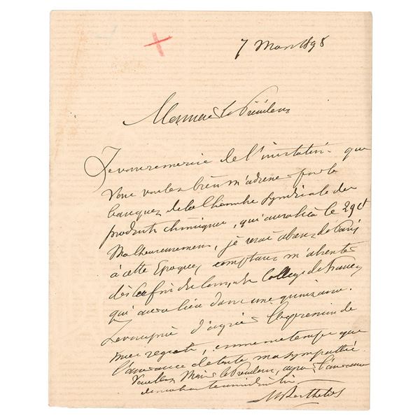 Marcellin Berthelot Autograph Letter Signed