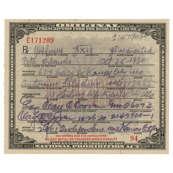 Prohibition: 1930 Liquor Prescription