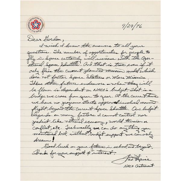 Fred Haise Autograph Letter Signed