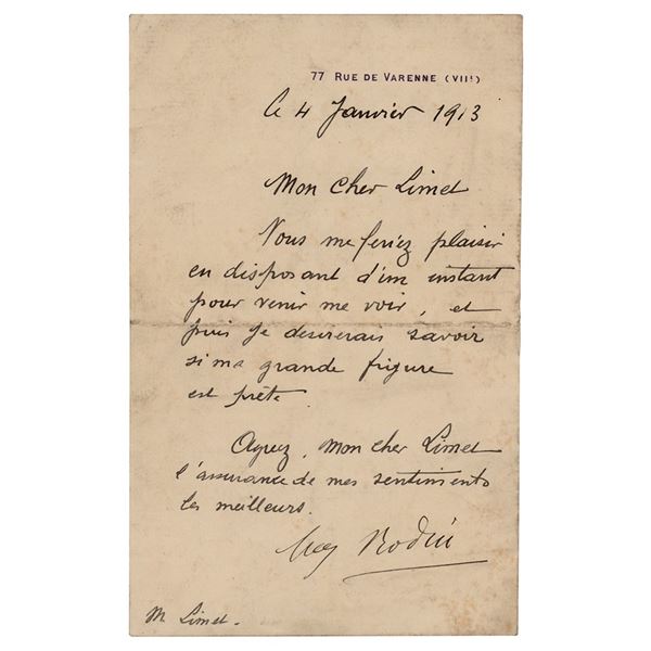 Auguste Rodin Letter Signed