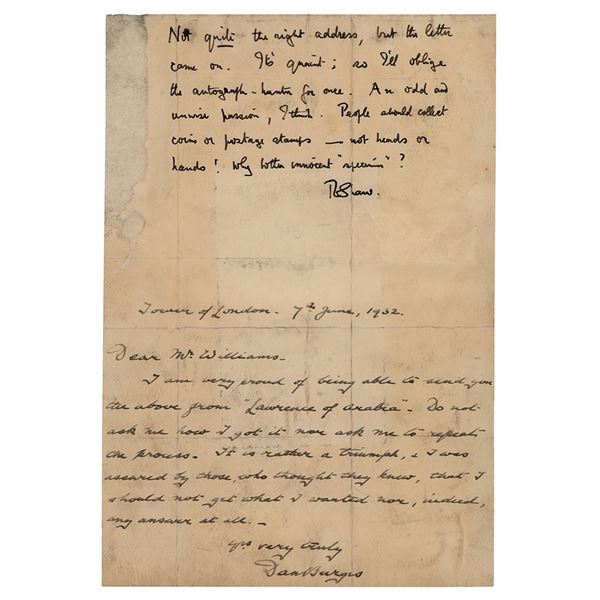 T. E. Lawrence Autograph Letter Signed on Autograph Collecting