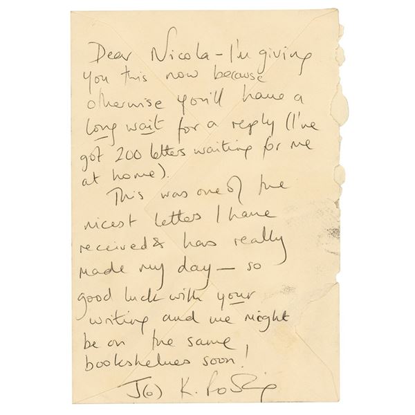 J. K. Rowling Autograph Note Signed to Aspiring Writer