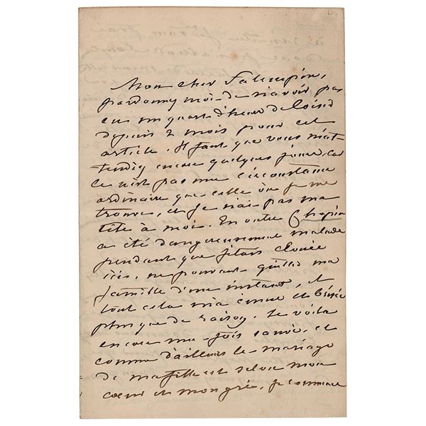 George Sand Autograph Letter Signed on Frederic Chopin