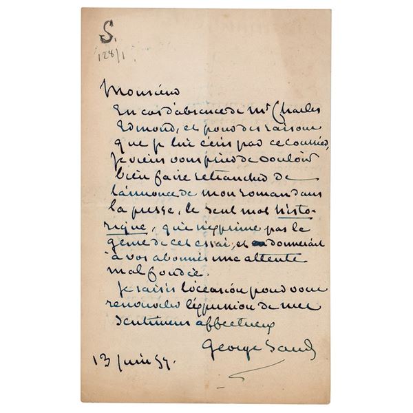 George Sand Autograph Letter Signed