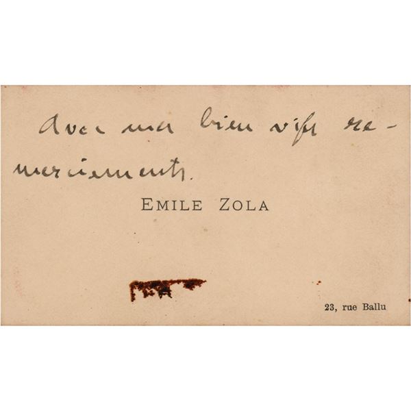 Emile Zola Hand-Annotated Visiting Card