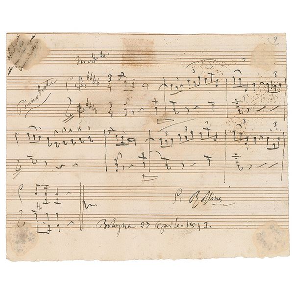 Gioachino Rossini Autograph Musical Quotation Signed for Pianoforte