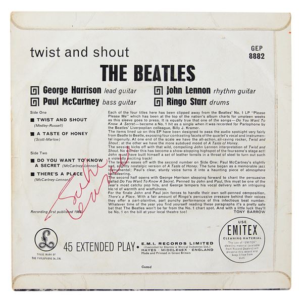 Beatles: John Lennon Signed 'Twist and Shout' EP