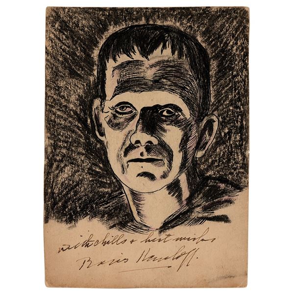 Boris Karloff Signed Sketch of Frankenstein