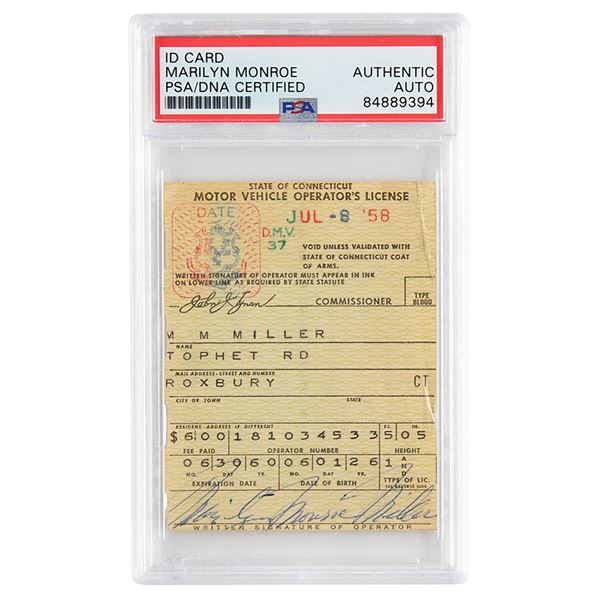 Marilyn Monroe Signed Driver's License