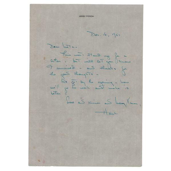 Henry Fonda Autograph Letter Signed