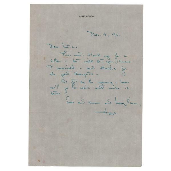 Henry Fonda Autograph Letter Signed