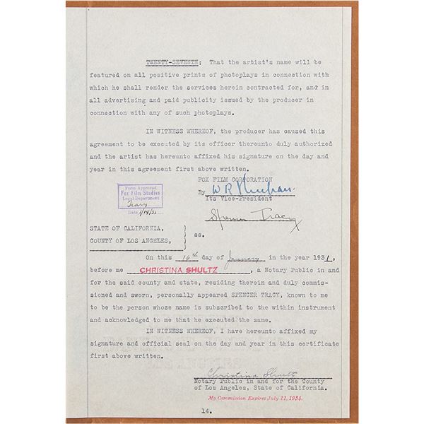 Spencer Tracy Document Signed