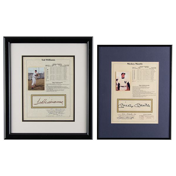 Mickey Mantle and Ted Williams (2) Signed Stat Sheets