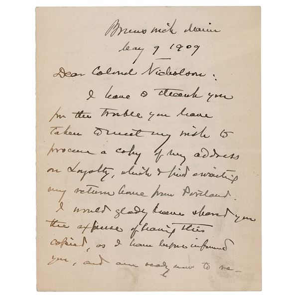 Joshua Lawrence Chamberlain Autograph Letter Signed