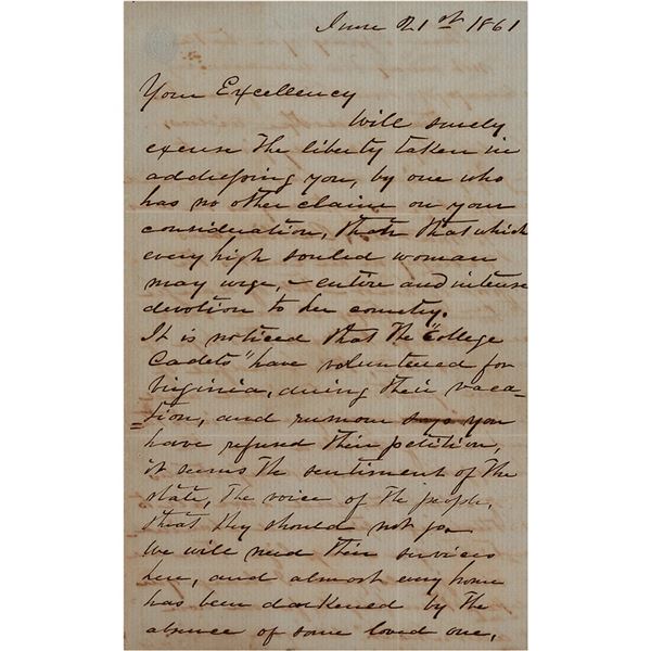 Confederate Mother Handwritten Letter to Gov. Francis W. Pickens