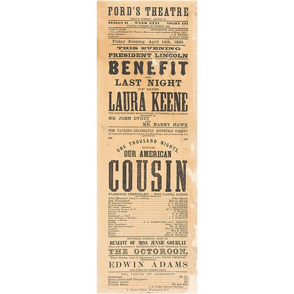 Lincoln Assassination: Ford's Theatre Playbill Souvenir